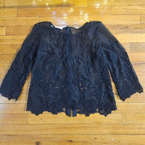 Givenchy Black Lace Sheer Blouse Women's Size S